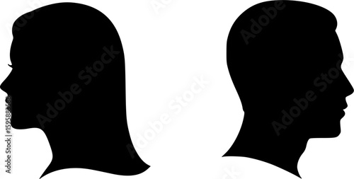 Set man and woman head icon silhouette. Male and female avatar profile sign, face silhouette logo – stock vector
on white background