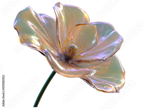 Wallpaper Mural Iridescent Flower on White Background. Abstract Floral Design with Shiny Petals, 3D Render Torontodigital.ca