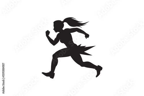 Silhouette of a Powerful Woman Running with Determination showcasing strength speed and athleticism in a minimalist design suitable for fitness sports and empowerment themes Art & Illustration