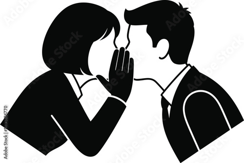 Vector art of a silhouette of a woman whispering a secret to a man, symbolizing confidential communication