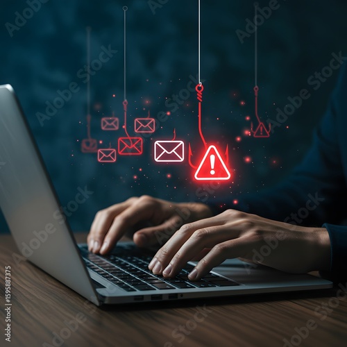 Cybersecurity threat phishing attack on laptop user