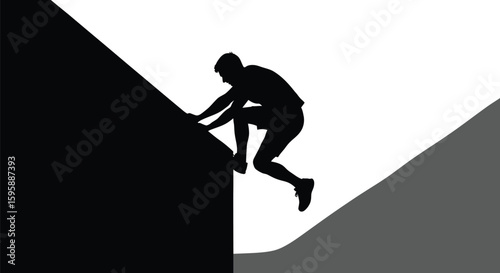 Vector art of silhouette of a man climbing over an obstacle, representing parkour, free running, and overcoming challenges