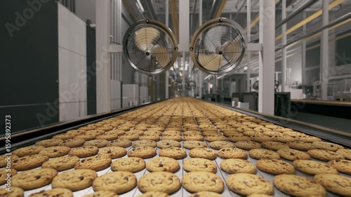 Automated Cookie Production Line In A Modern Food Factory