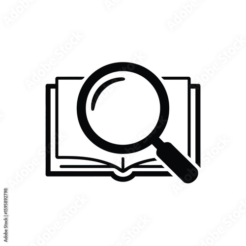 Magnifying Glass Over Open Book Icon for Research and Discovery