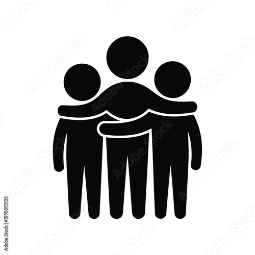 Three people hugging icon friendship support solidarity and teamwork