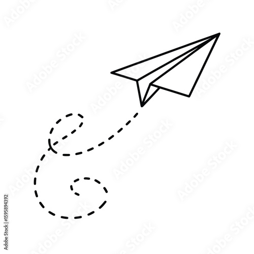 Paper airplane with dotted line trail simple line art illustration