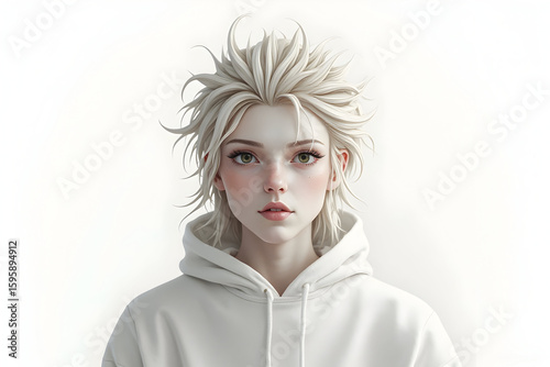 Wallpaper Mural Portrait of a Young Person Wearing a White Hoodie, Looking at the Viewer Torontodigital.ca