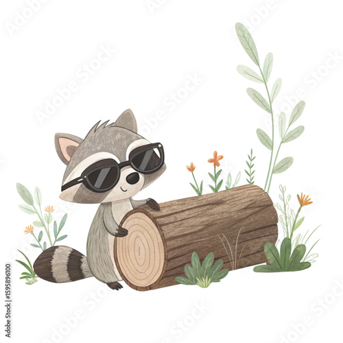 A cut down log the cutest animal in the world wearing sunglasses