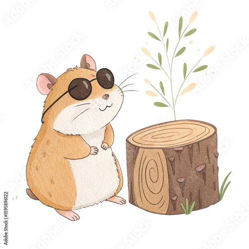 A cut down log the cutest animal in the world wearing sunglasses
