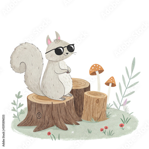 A cut down log the cutest animal in the world wearing sunglasses