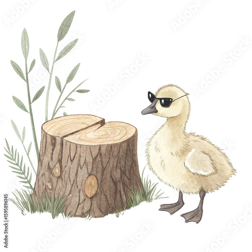 A cut down log the cutest animal in the world wearing sunglasses