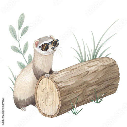 A cut down log the cutest animal in the world wearing sunglasses