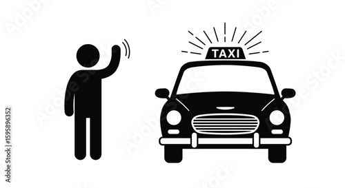 Hailing a Taxi - Illustration of a Person and a Taxi Car