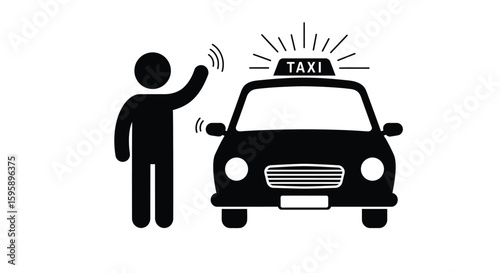 Hailing a Taxi - Illustration of a Person and a Taxi Car