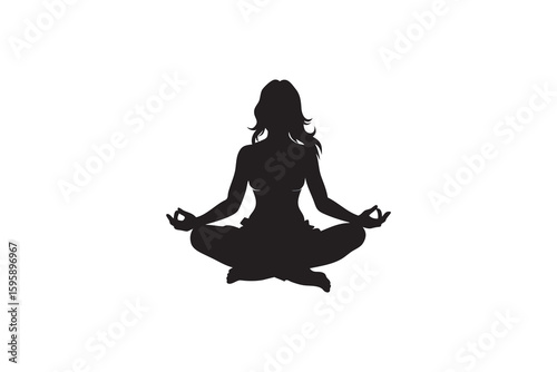 Silhouette of a woman meditating in lotus position a symbol of peace, mindfulness, and spiritual well being perfect for wellness, yoga, or relaxation-related projects, Art & Illustration