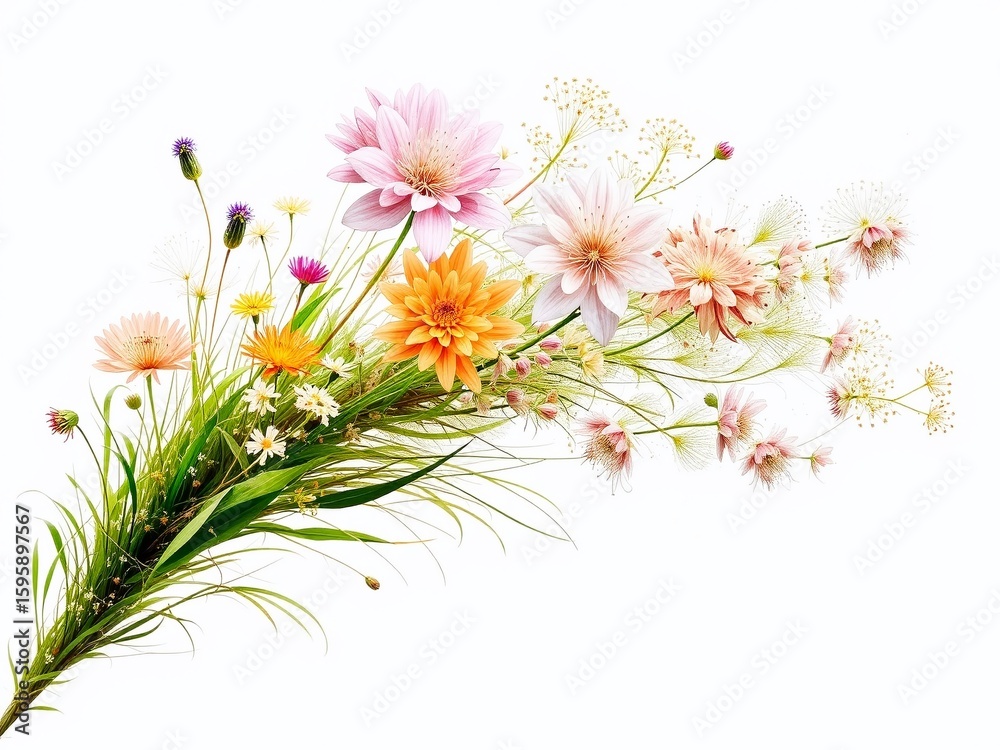 Fototapeta premium Slender Floral Side Decor in Watercolor Style