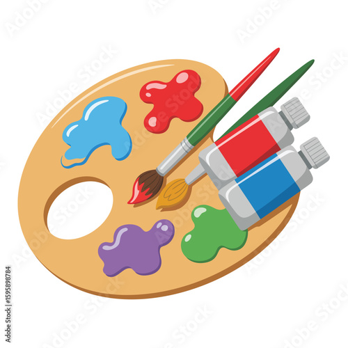 Artist s palette with colorful paints and brushes for creative expression