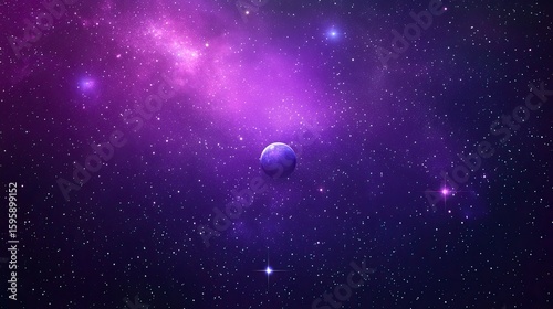 ​​A cosmic expanse of deep purple, glittering with stardust and glowing nebulae. A realistic galaxy backdrop featuring the Milky Way and distant planets.​