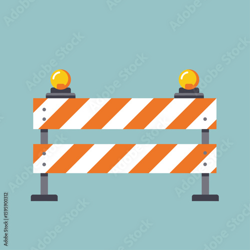 A graphic illustration of a road barrier with flashing lights, signaling caution.