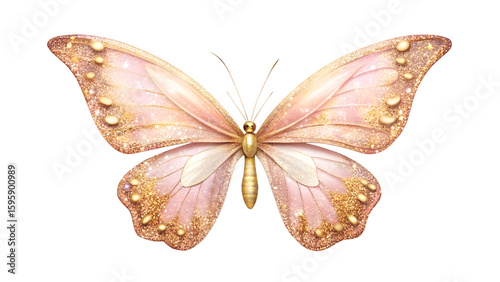 Elegant Pink and Gold Glitter Butterfly on Transparent Background elegant pink gold