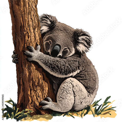 a koala hugging a tree