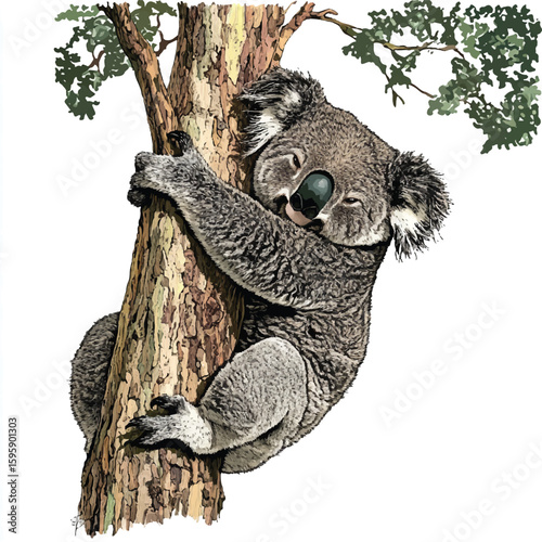 a koala hugging a tree