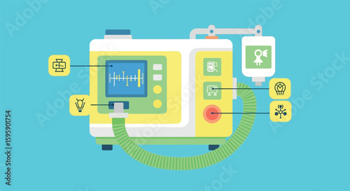 Medical Ventilator Machine Illustration on Blue
