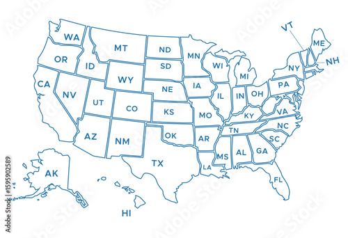 United States Outlined Map with State Abbreviations – High-Resolution Vector Map of the United States of America.