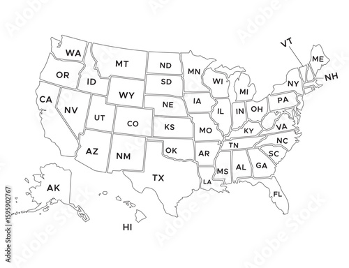 United States Outlined Map with State Abbreviations – High-Resolution Vector Map of the United States of America.