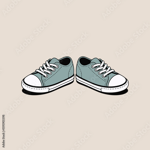 Illustration of two cute sneakers with laces on a light background