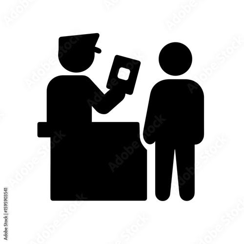 Immigration officer checking passport icon (filled) – border control checkpoint symbol