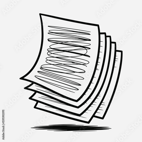 Hand drawn stack of papers with scribbles vector illustration