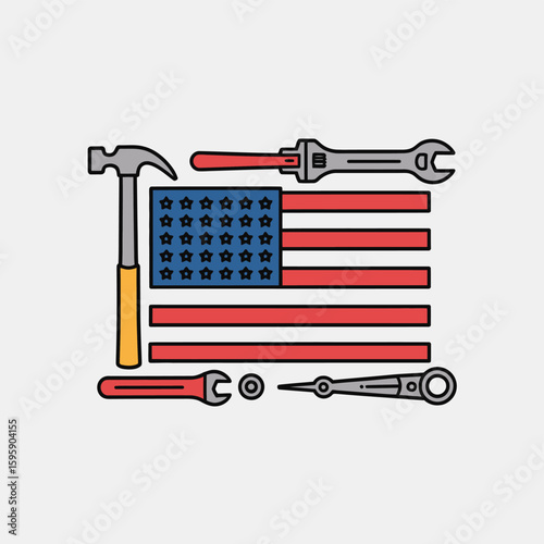 American Flag with Tools Labor Day Graphic