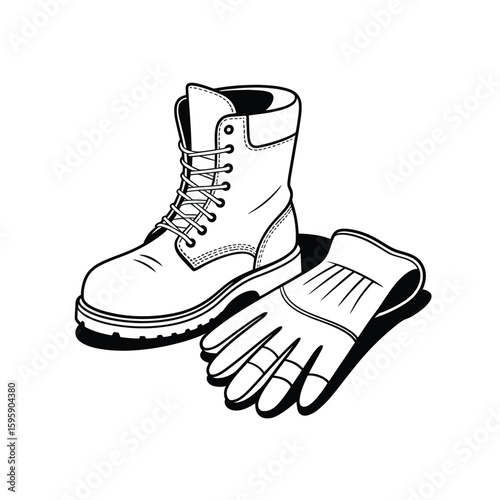 Work Boots and Gloves Illustration