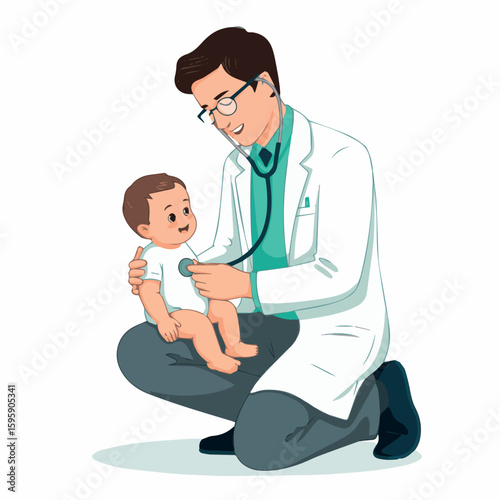 Doctor examining baby with stethoscope pediatric checkup healthcare medical consultation infant wellness 100
