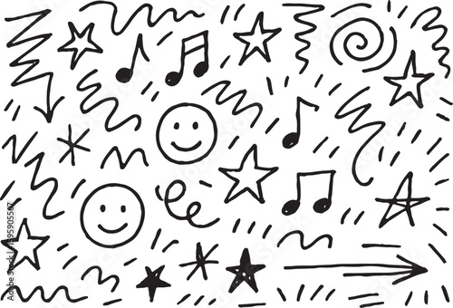Black Hand Drawn Doodle Elements on White Background 1