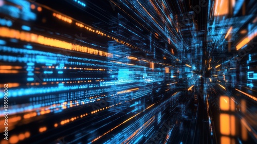 Abstract Digital Data Flow: A dynamic visualization of interconnected data streams and digital pathways. The artwork highlights the complex world of technology. 