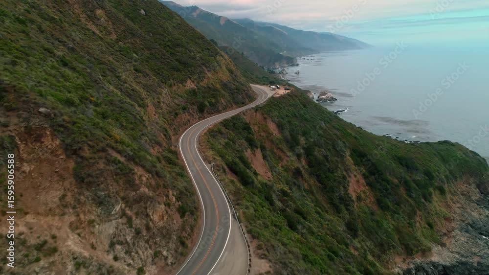 Scenic Highway 1 hugs the California coastline, Big Sur, USA. The road ...