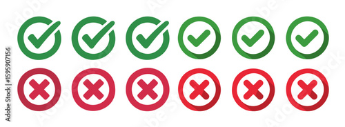 Checkmark and Cross Icon Set Green Tick and Red X Approval Symbols
