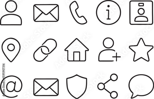 Collection of black outline icons on white background