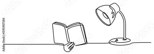 continuous line art of a desk lamp or study lamp. study concept using a desk lamp