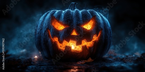 Close-up of a carved pumpkin for Halloween