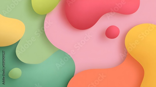 Abstract colorful background with circles featuring a pink heart symbol and a happy illustration design