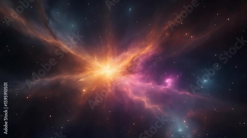 Colorful Nebula Explosion in Deep Space with Glowing Stars and Cosmic Clouds in the Universe