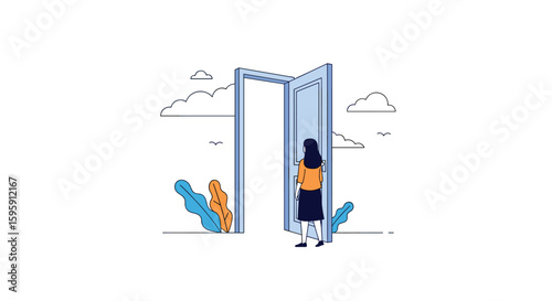Illustrating the secure entry process through a modern doorway with enhanced safety measures for enhanced passenger screening and building access control