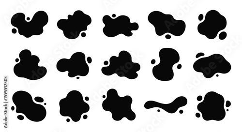 Abstract ink splatter shapes collection featuring organic blobs and dynamic fluid forms
