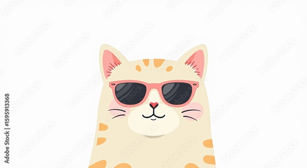Fototapeta premium Cat with sunglasses on its face and a pink nose animal background