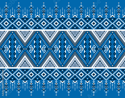 Traditional Tribal Geometric Pattern in Blue and White Shades