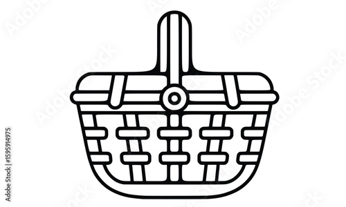 Picnic Basket Outline: An elegant outline illustration of a traditional picnic basket, embodying simplicity and the charm of outdoor dining and leisure.