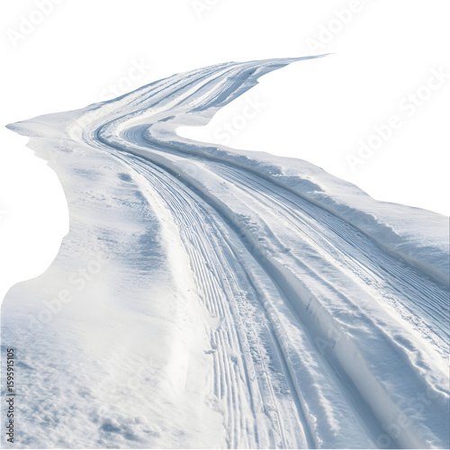Winding snowy path carving through a stark, isolated landscape contrast